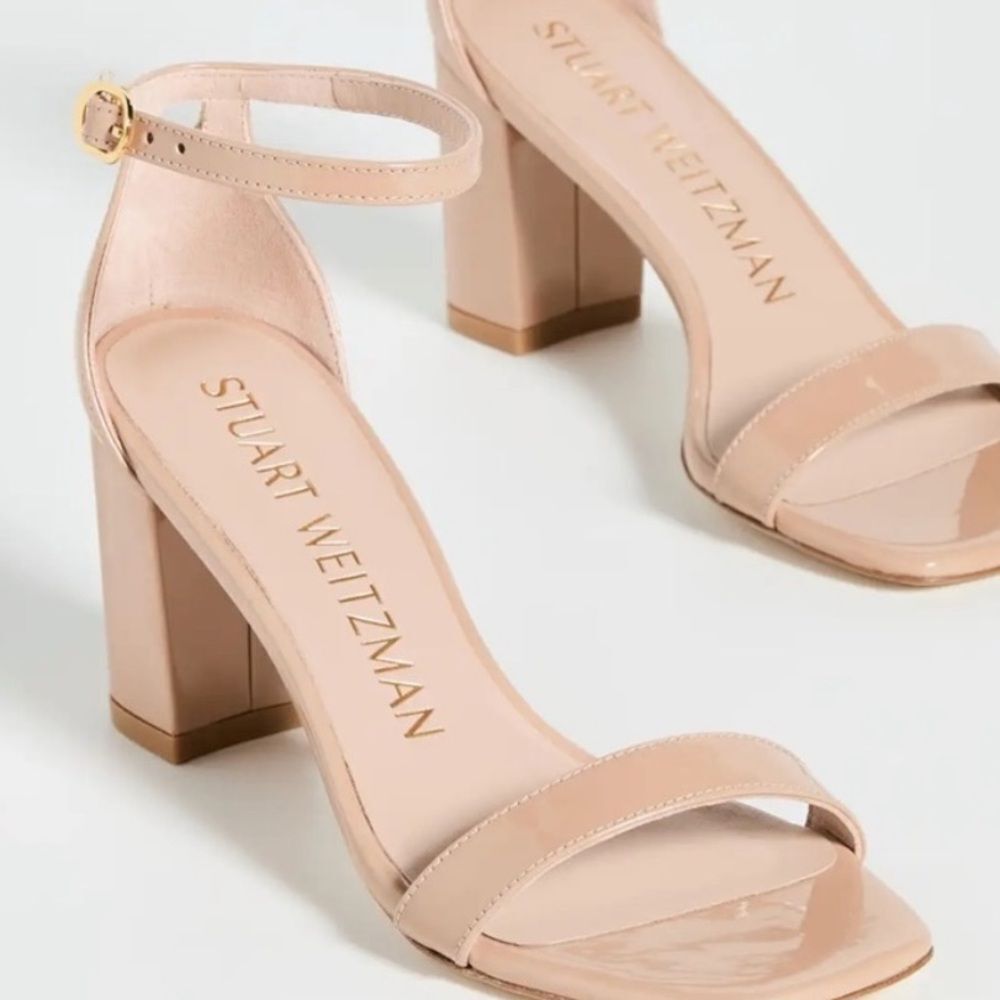 Nib Stuart Weitzman Nude Block Heel Sandals 9.5 Dust Bag $495